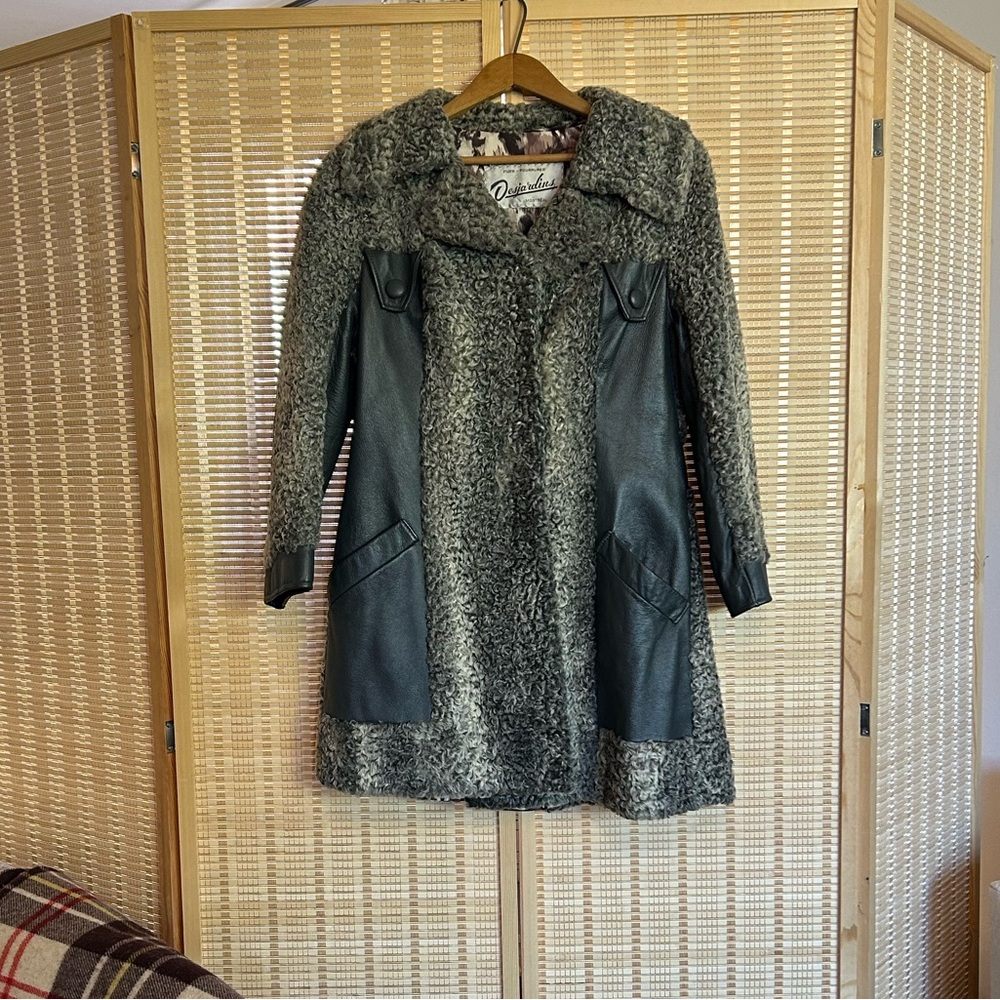 Vintage Women's Fur and Leather Gray and Coat